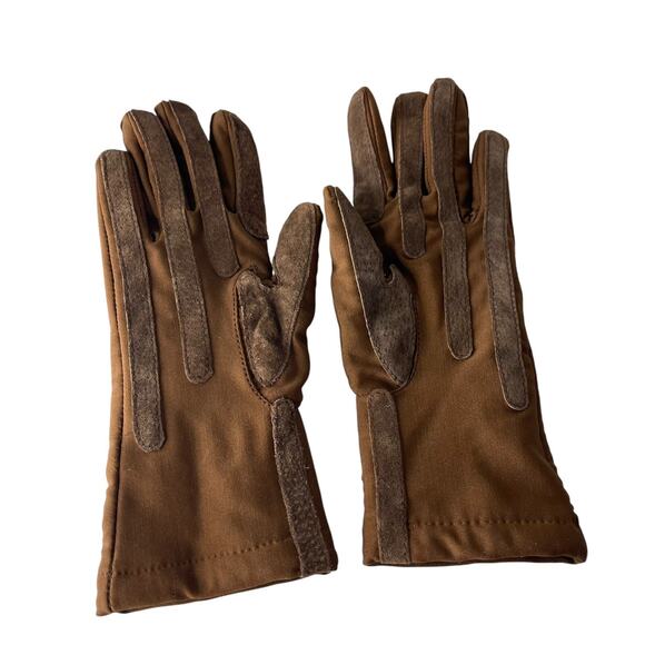 Vintage 80s Isotoner Brown Nylon Leather Driving Gloves S/M Lightweight Soft - Picture 5 of 16